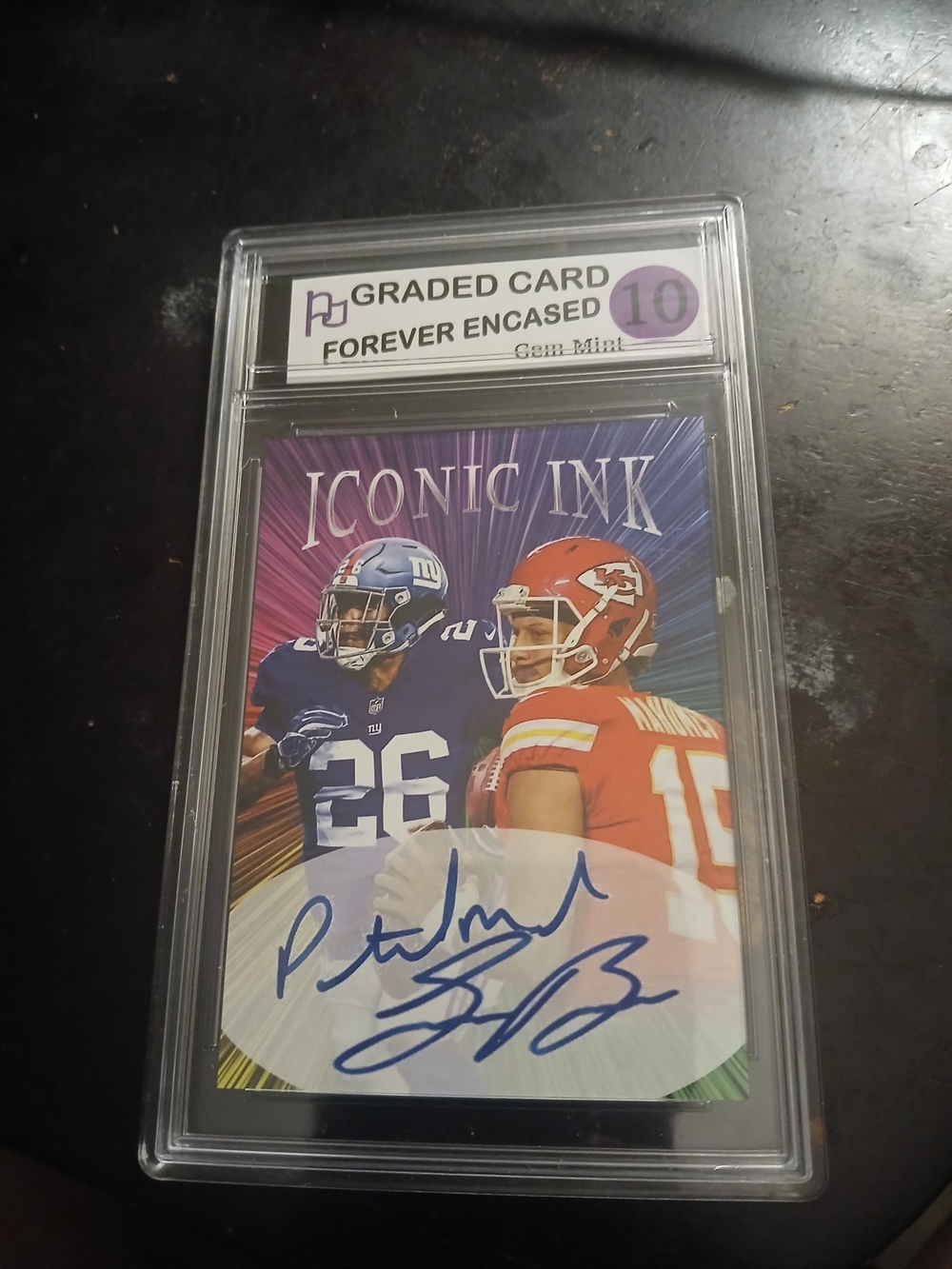 Iconic Ink Patrick Mahomes /Saquon Barkley Signed facsimile Football Card -